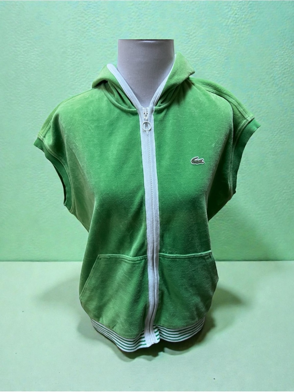 Lacoste Vintage Terry Cloth Hoodie Pant Set Women’s Size 46 Sleeveless Green Y2K